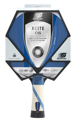 Sunflex Table Tennis Racket XCite C45 (Competition, 2.2mm Sponge, Mikado Rubber, ITTF) - 1 Racket